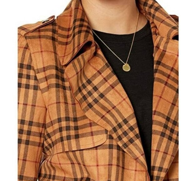 Kut From The Kloth Jace Moto Jacket Womens Medium Tan Plaid Asymmetrical Zip Fro - Picture 8 of 8